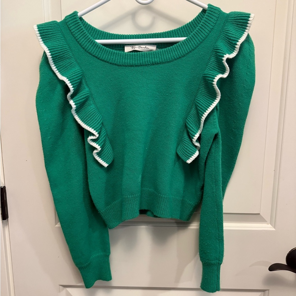 Preppy Kelly Green Ruffle Sweater - Picture 2 of 6